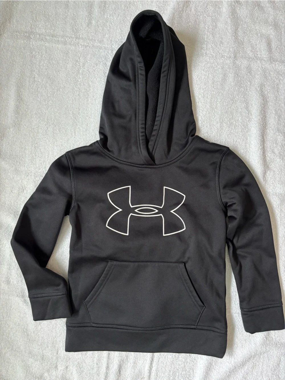 Under Armour Kids' Black Hoodie with White Logo Youth Small Sporty Sweatshirt
